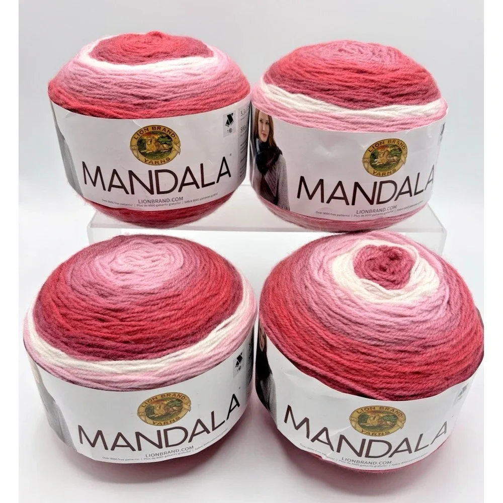 LION BRAND YARN ~ Lot of Four (4) Cakes Mandala Yarn in Cupid ~ #3 Weight NEW